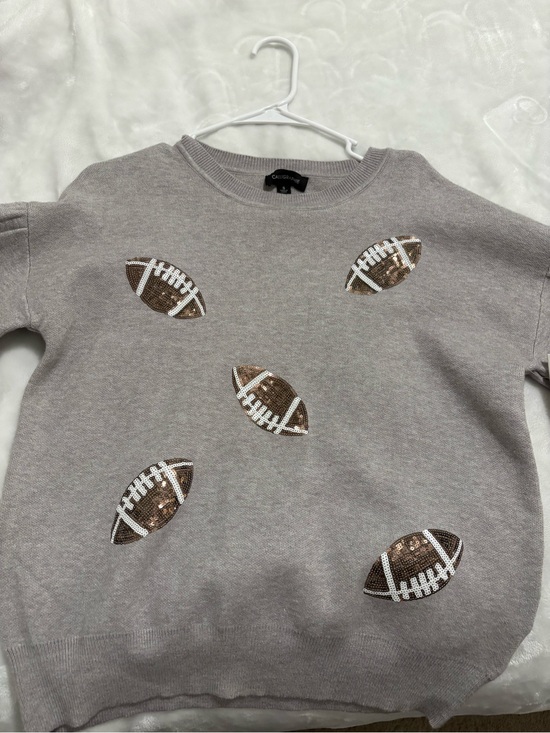 Sweaters - Gray Football Sequin Sweatshirt - Casual Top